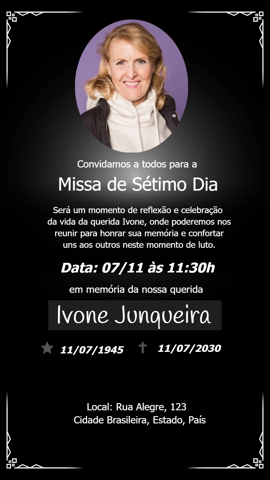 Convite Missa de Sétimo Dia com Foto para Editar Online