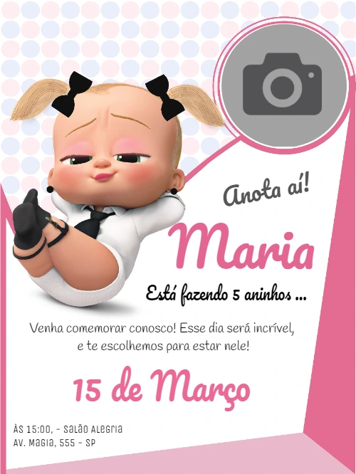 Convite de Aniversário A Poderosa Chefinha com Foto para Editar