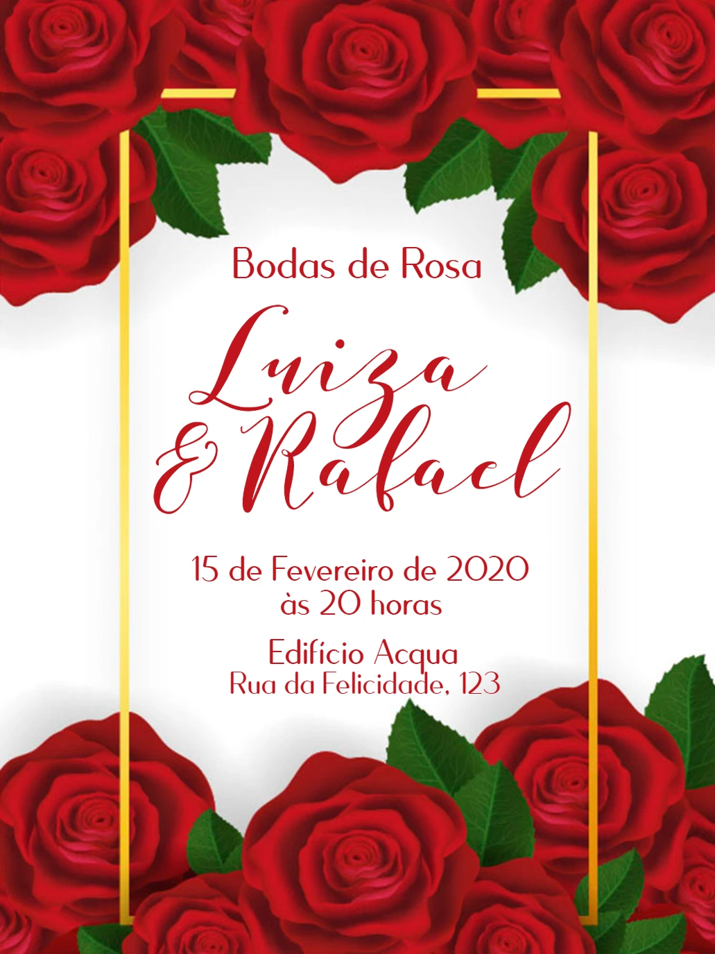 Convite Bodas de Rosa com Rosas Vermelhas para Editar Online