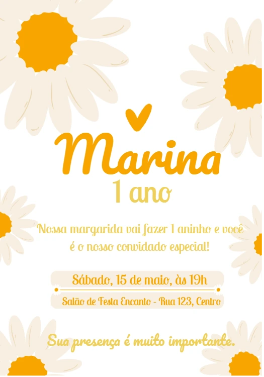 Convite de Aniversário Margaridas Delicado para Editar Online