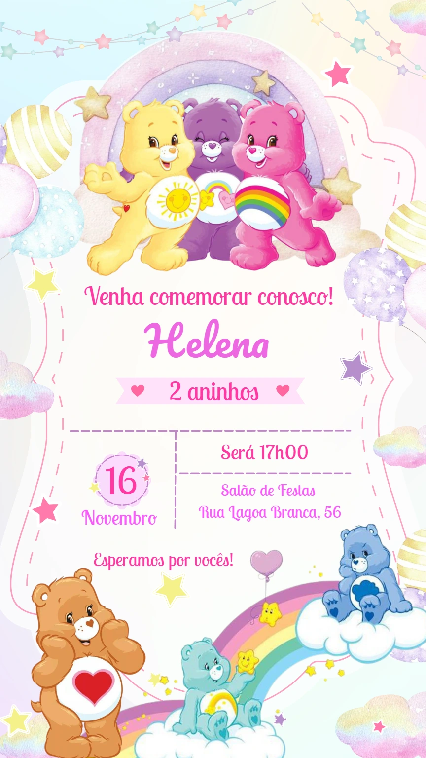 Convite de Aniversário Ursinhos Carinhosos para Editar Online