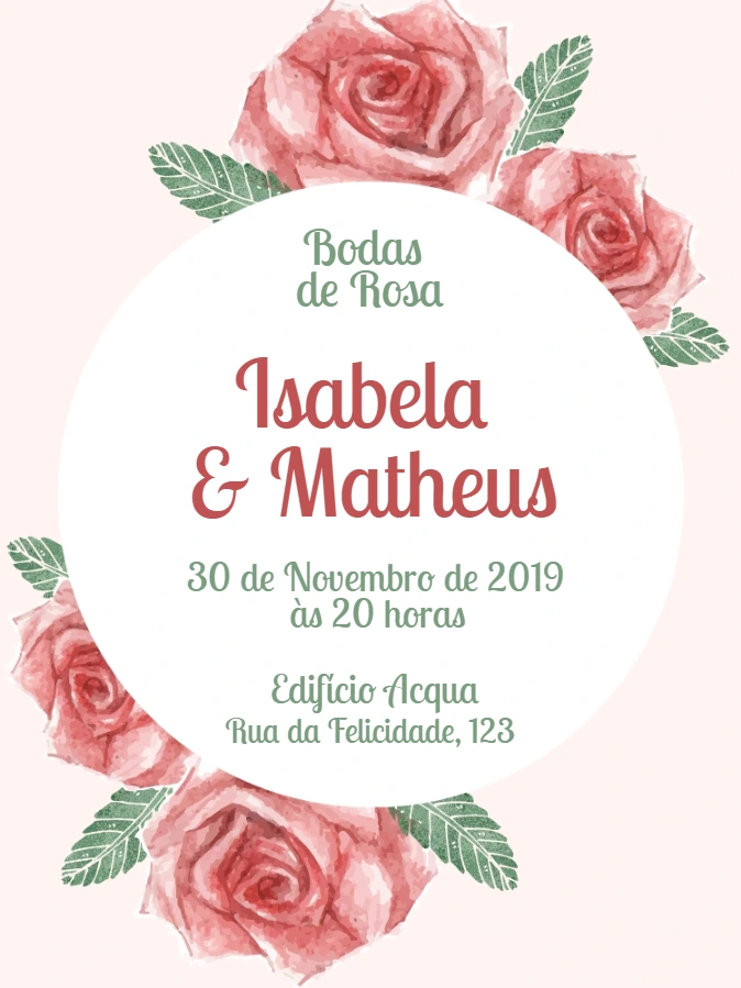 Convite Bodas de Rosa com Flores para Editar Online