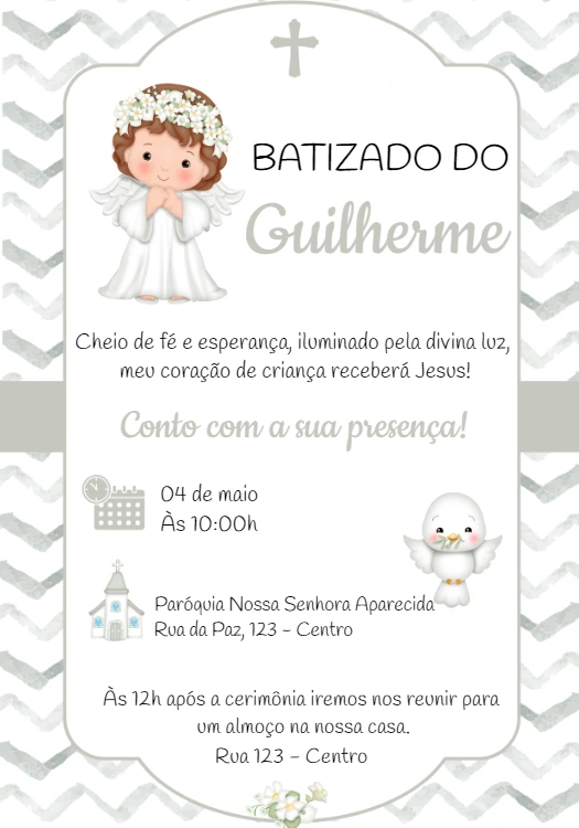 Convite de Batizado Anjinho para Editar Online
