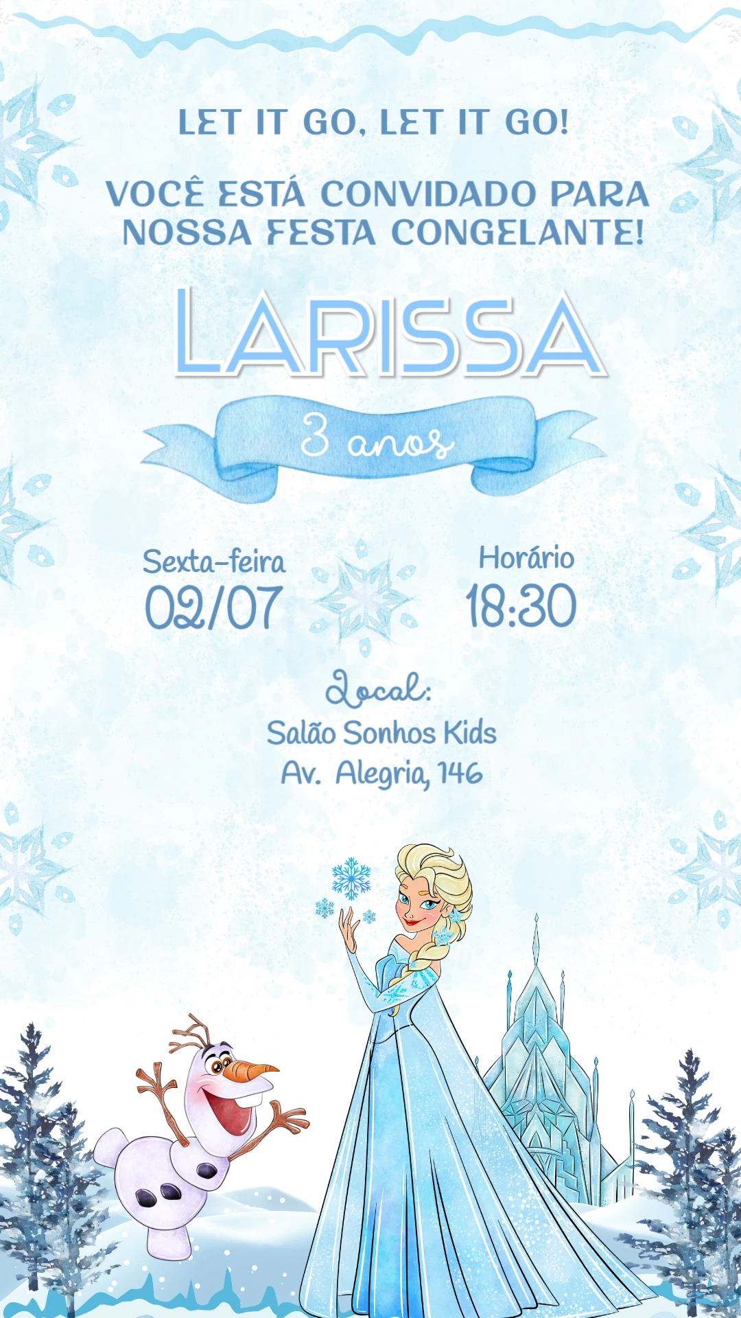 Convite de Aniversário Infantil Frozen Azul Editável