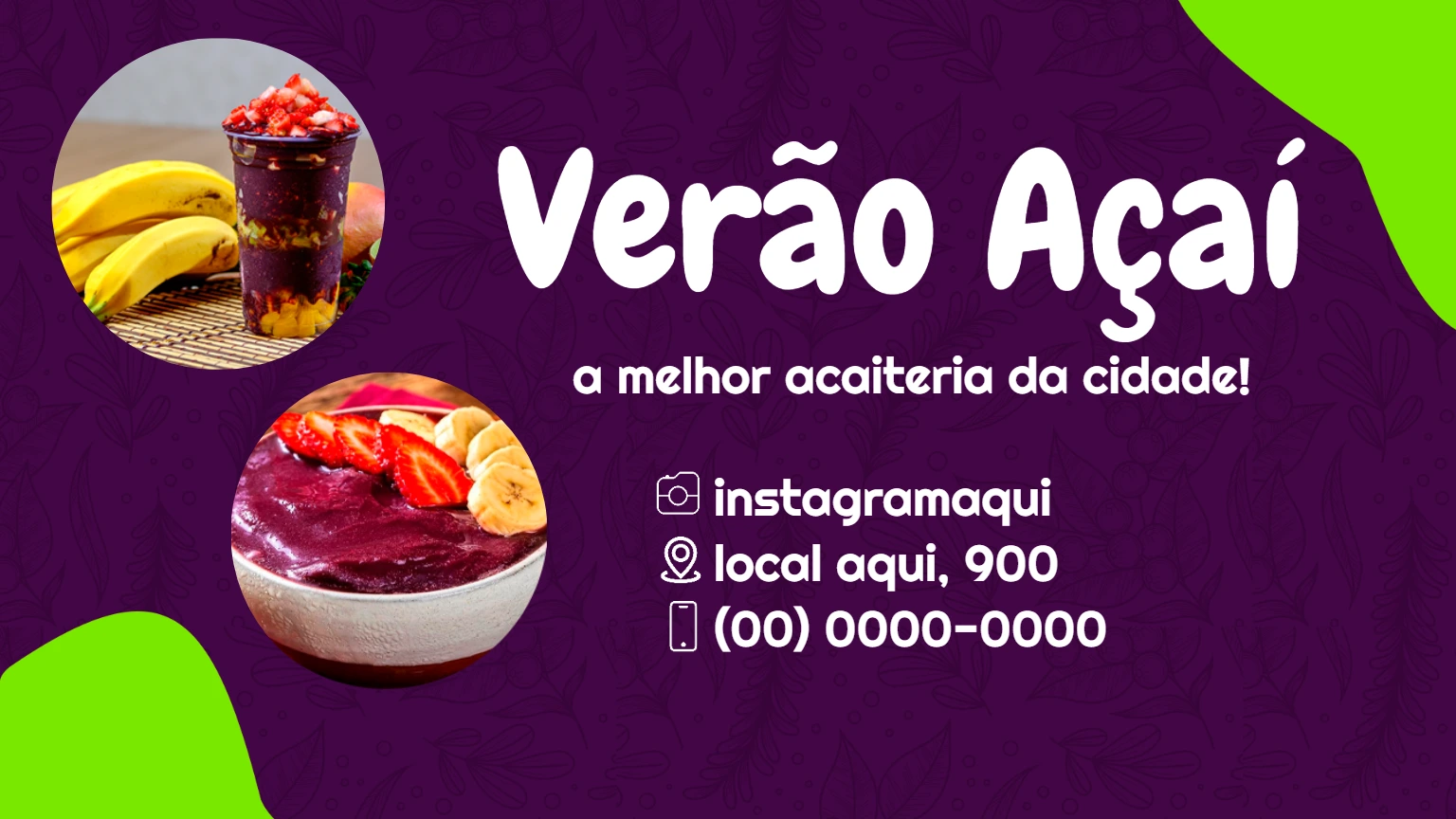 Cartão de Visita Açaí Roxo e Verde para Editar Online