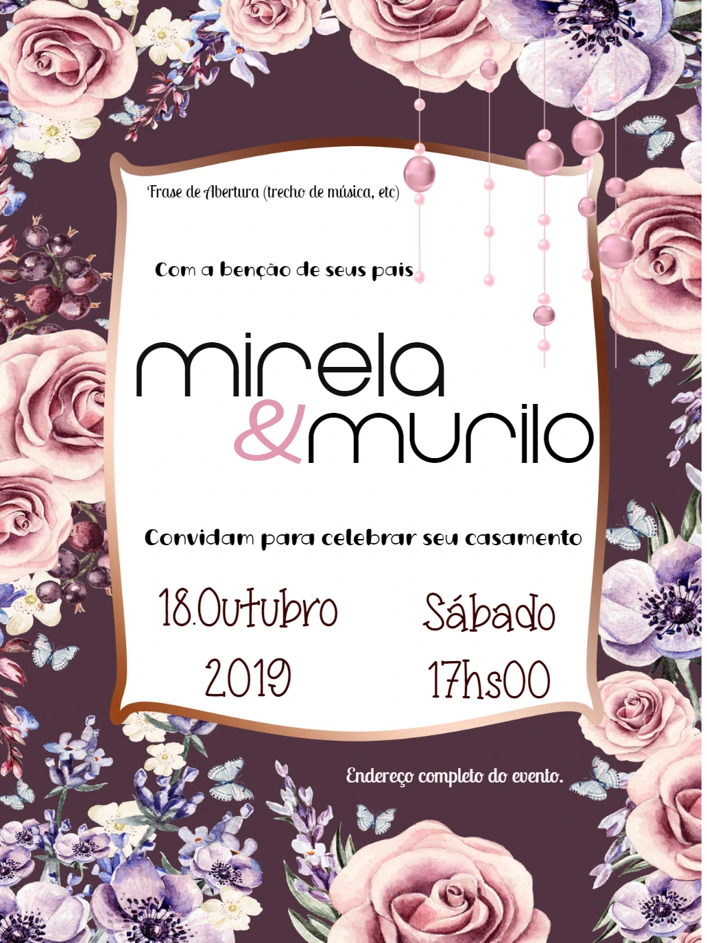 Convite de Casamento Floral Rústico Editável Online