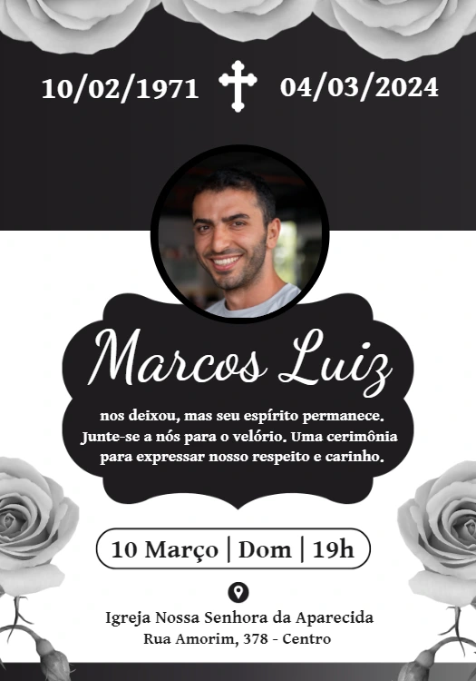 Convite de Luto com Foto para Velório e Missa para Editar