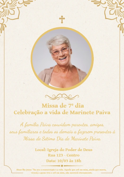 Convite Missa de Sétimo Dia com Foto para Editar Online