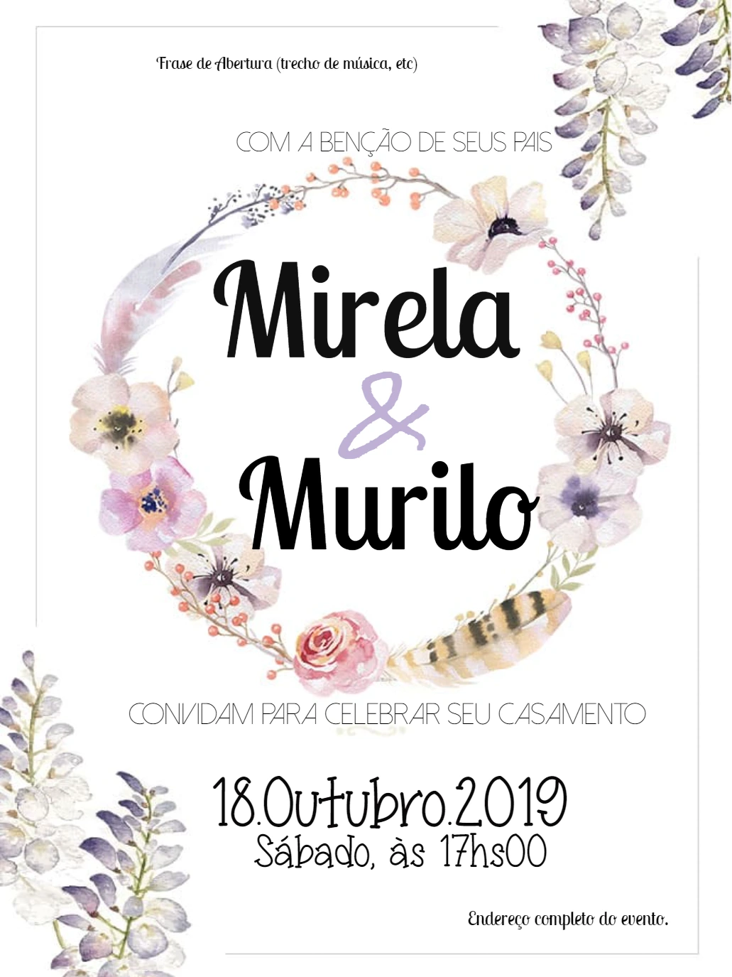 Convite de Casamento Floral Rústico para Editar Online