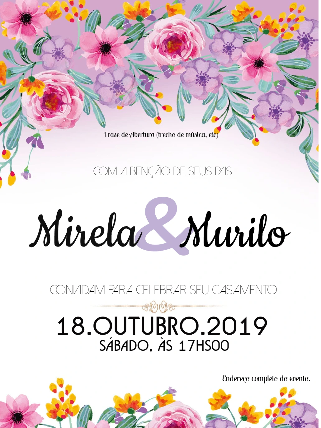 Convite de Casamento Floral Aquarela para Editar Online