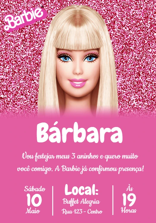 Convite de Aniversário Barbie Clássica para Editar Online
