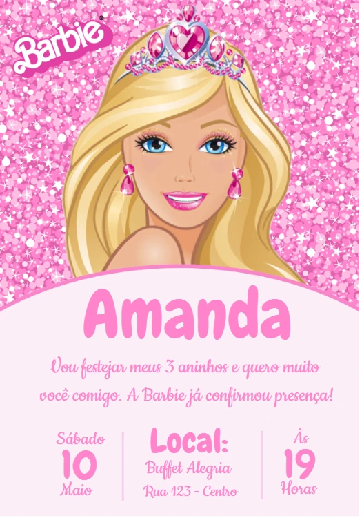 Convite de Aniversário Barbie Princesa para Editar Online