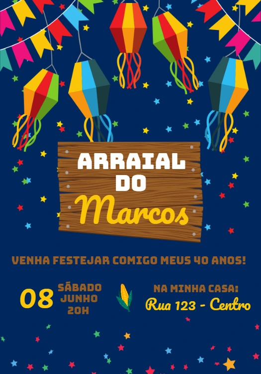 Convite Aniversário Festa Junina Arraial para Editar Online