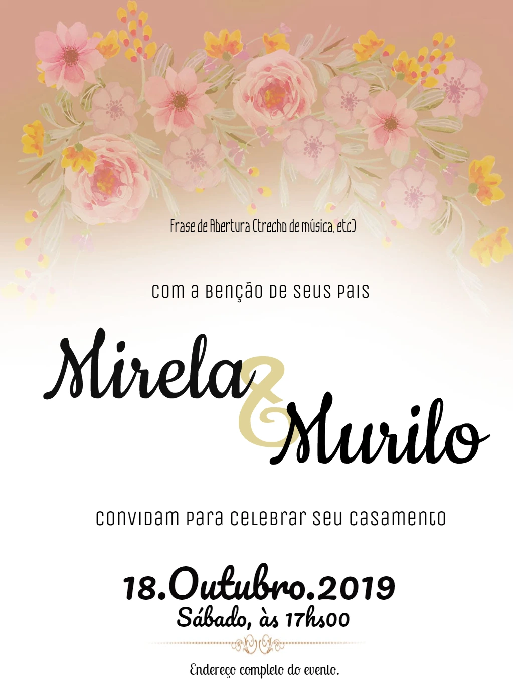 Convite de Casamento Floral com Rosas para Editar Online