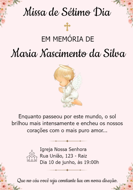 Convite Missa de Sétimo Dia Anjinha Delicado para Editar Online