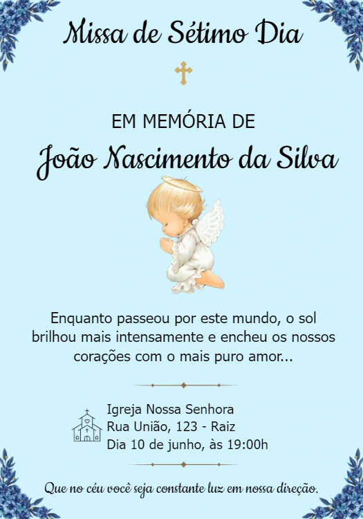 Convite Missa de Sétimo Dia Anjinho para Editar Online