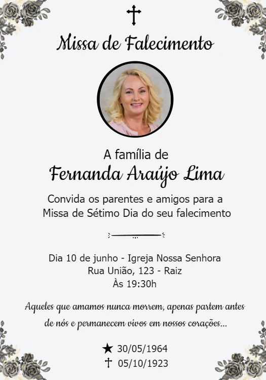 Convite Missa de Sétimo Dia com Foto para Editar Online