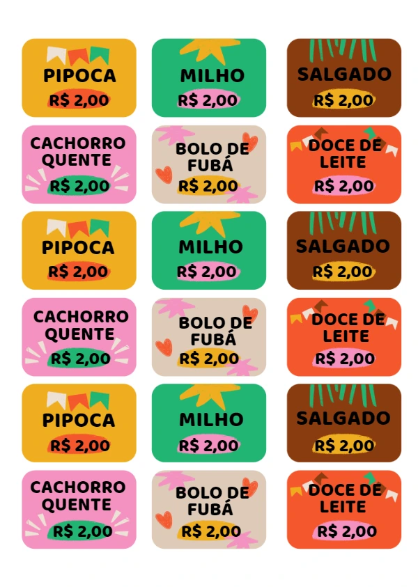 Tags de Preço para Festa Junina para Editar Online