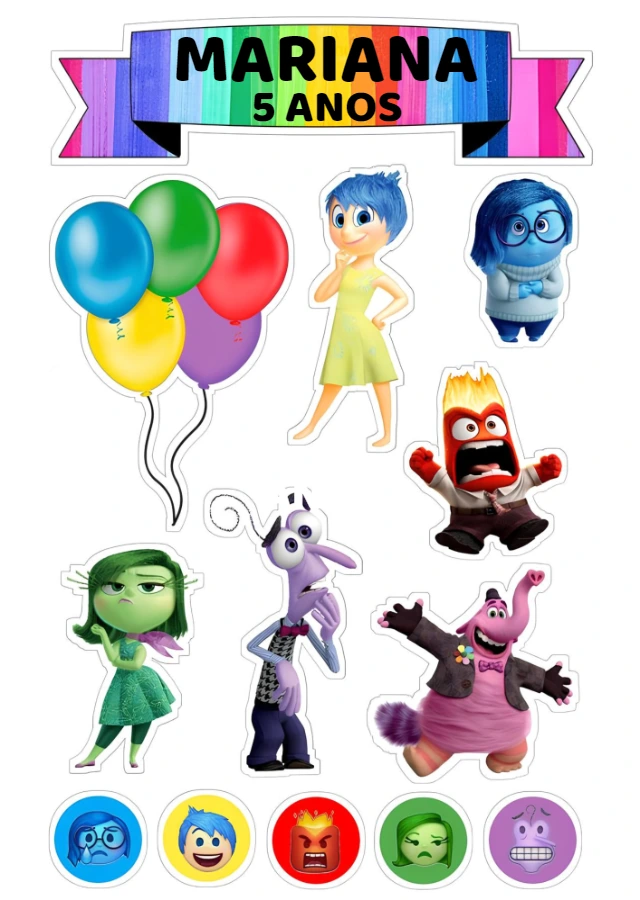 Topo de Bolo Divertidamente com Personagens para Editar e Imprimir