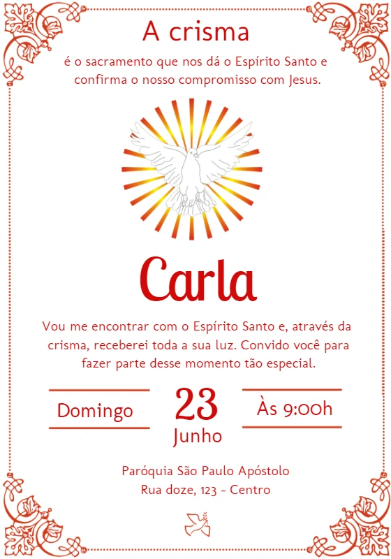 Convite de Crisma Espírito Santo para Editar Online