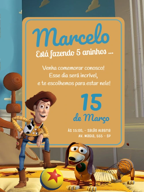 Convite de Aniversário Toy Story com Woody para Editar Online