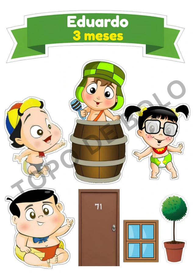 Topo de Bolo Mesversário Chaves Baby para Editar e Imprimir