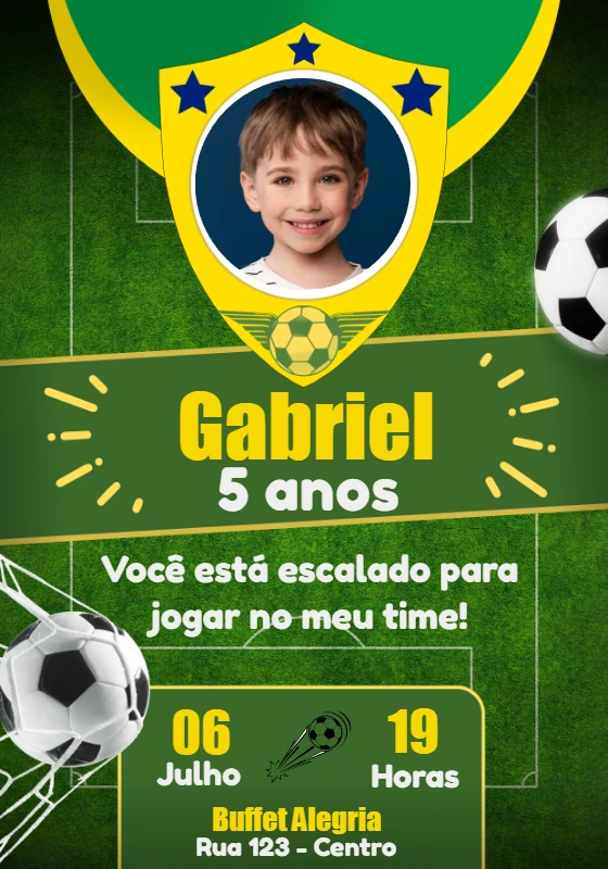Convite Aniversário Futebol com Foto para Editar Online