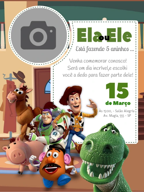Convite de Aniversário Toy Story com Foto Editável Online