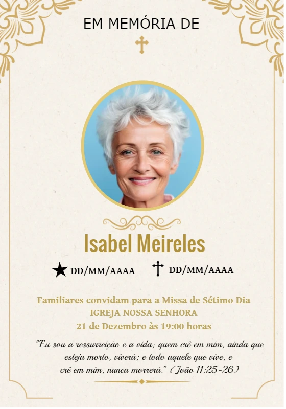 Convite Missa 7° Dia com Foto para Editar Online
