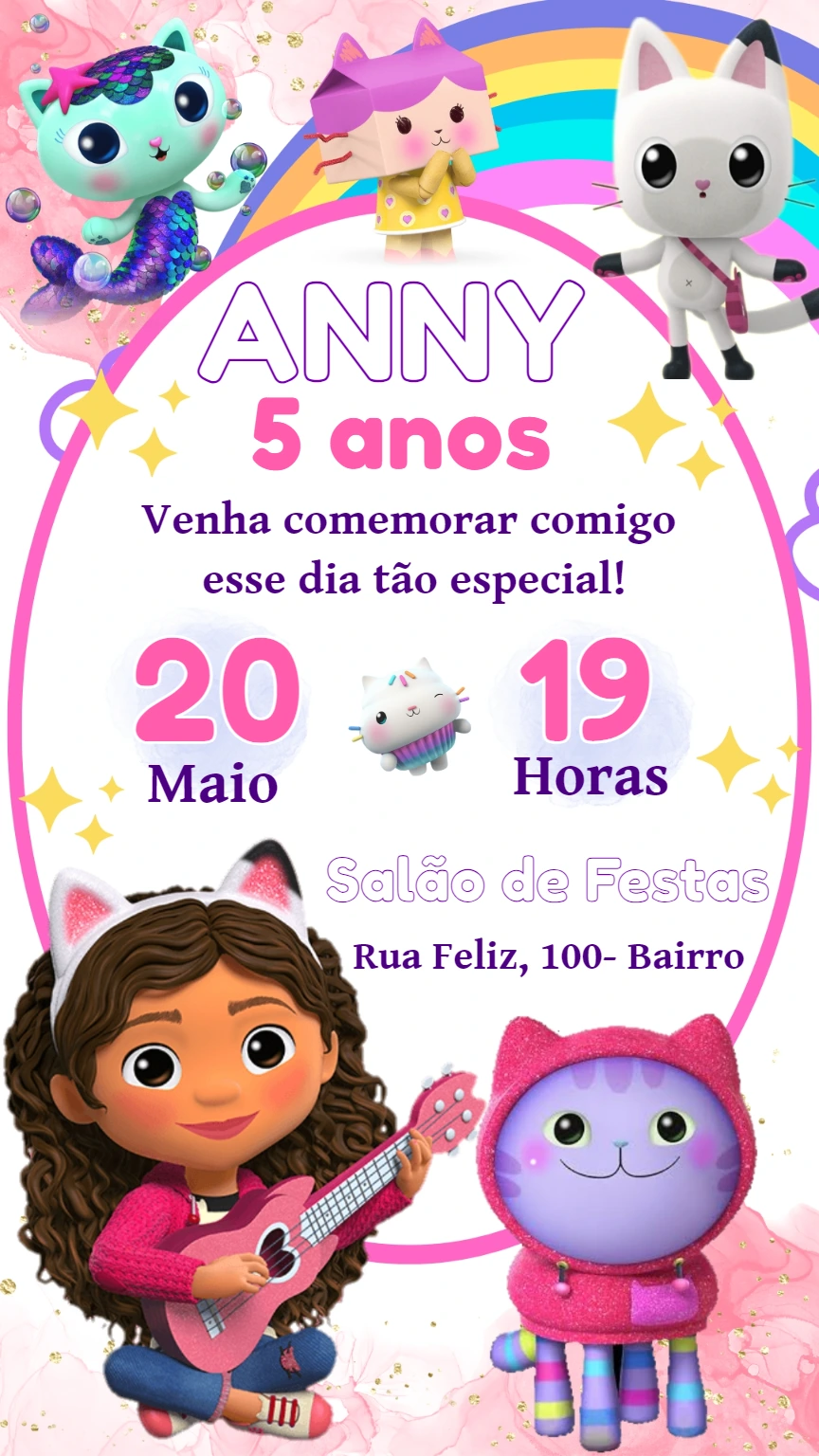 Convite Aniversário Casa Mágica da Gabby para Editar Online