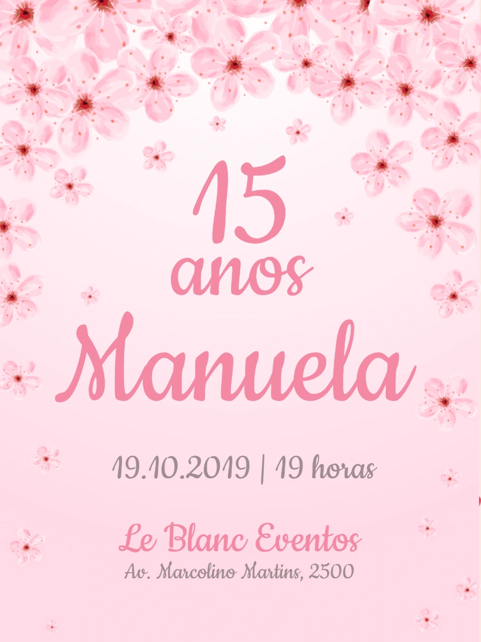 Convite 15 anos com Flores de Cerejeira Clássico para Editar