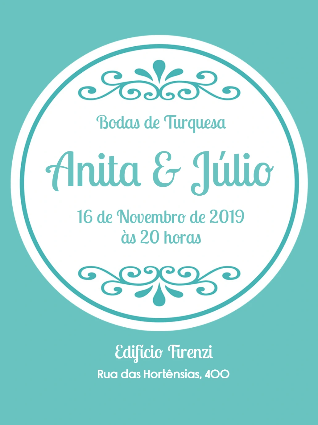 Convite Bodas de Turquesa Elegante para Editar Online