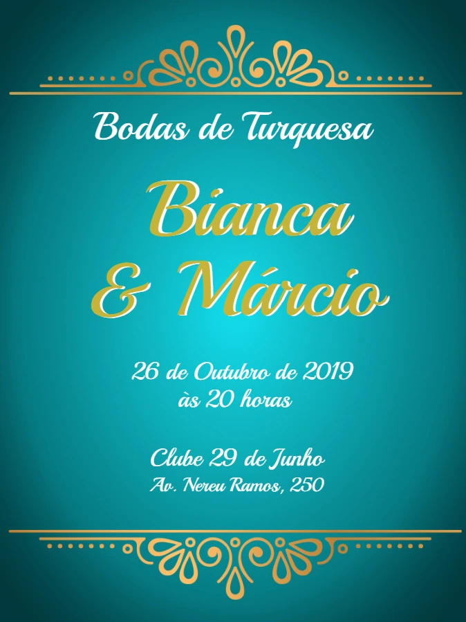 Convite Bodas de Turquesa Elegante para Editar Online