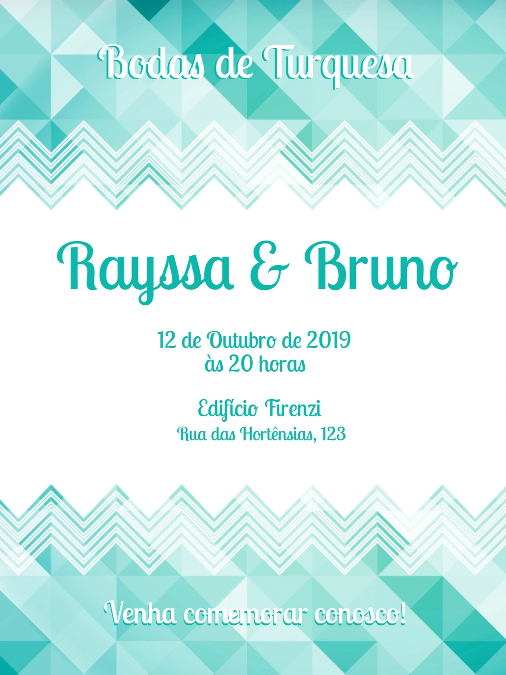 Convite Bodas de Turquesa Geométrico para Editar Online