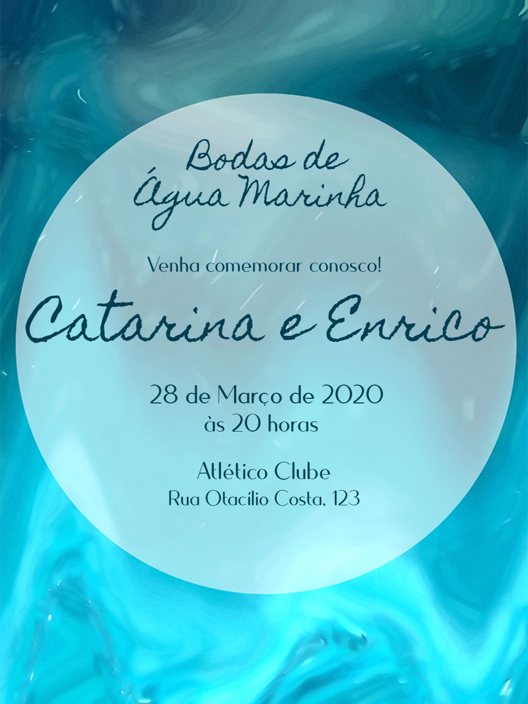 Convite Bodas de Água Marinha Elegante para Editar Online