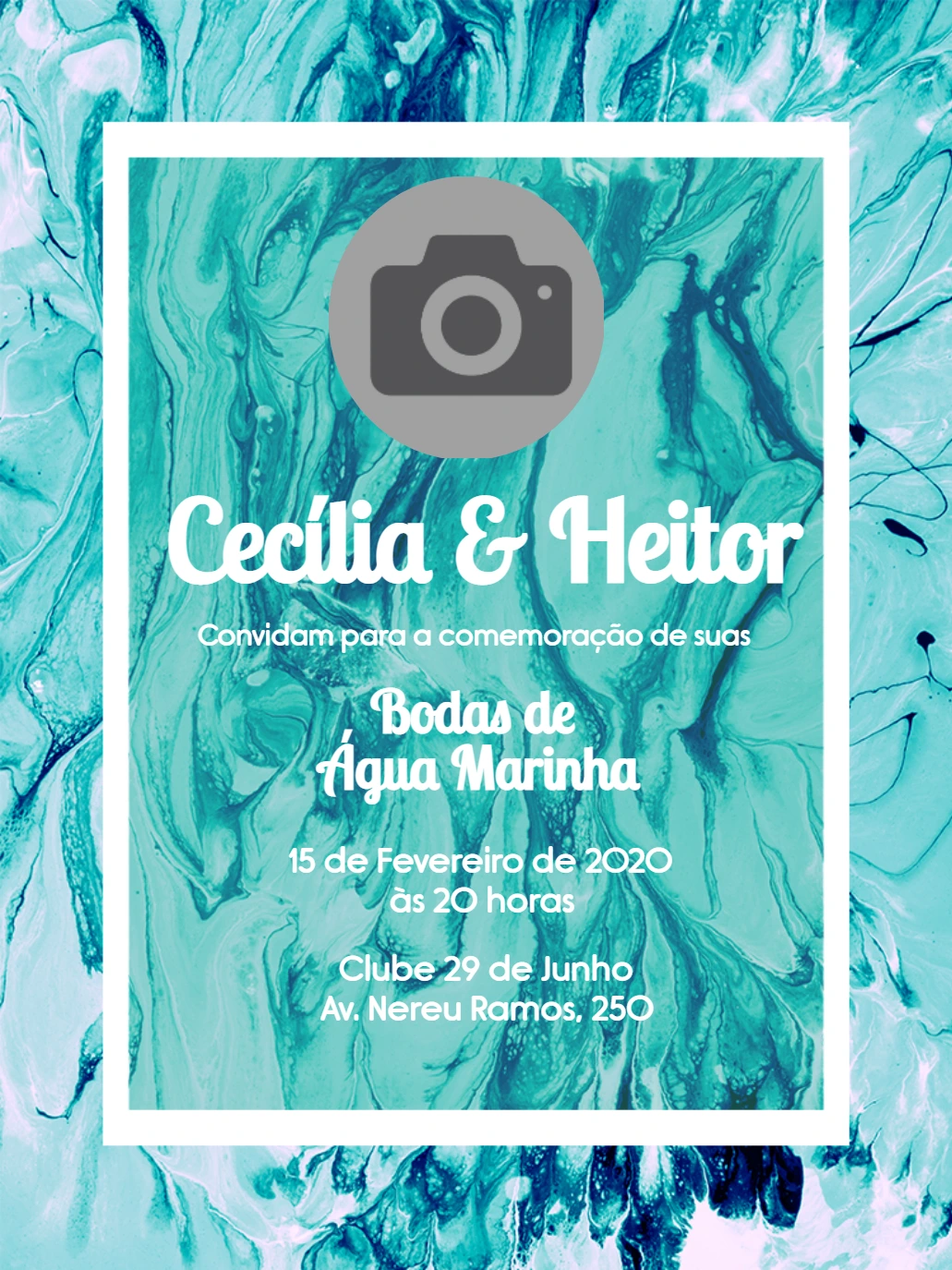 Convite Bodas de Água Marinha com Foto para Editar Online