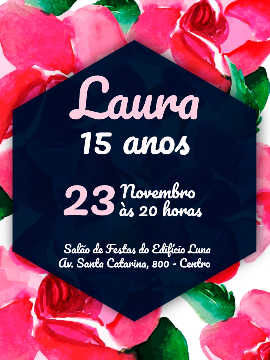 Convite de 15 anos Floral Aquarela para Editar Online