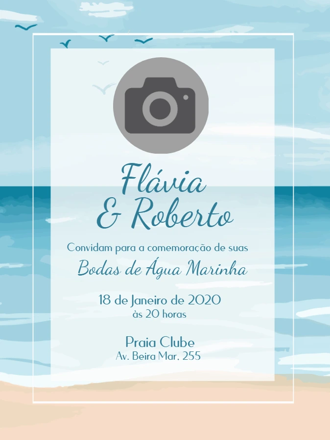 Convite Bodas de Água Marinha com Foto para Editar Online
