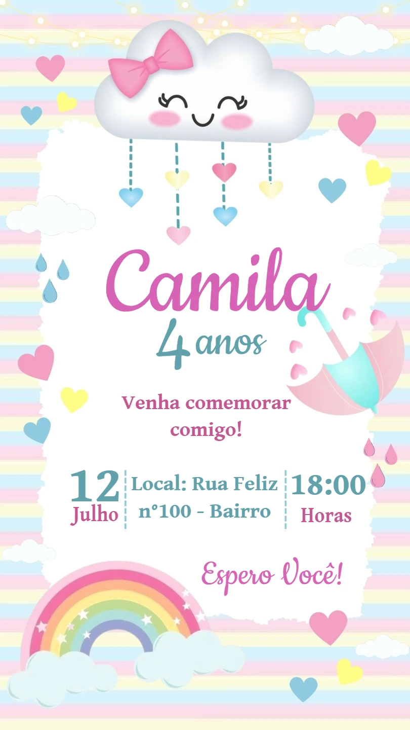 Convite Aniversário Chuva de Amor para Editar Online