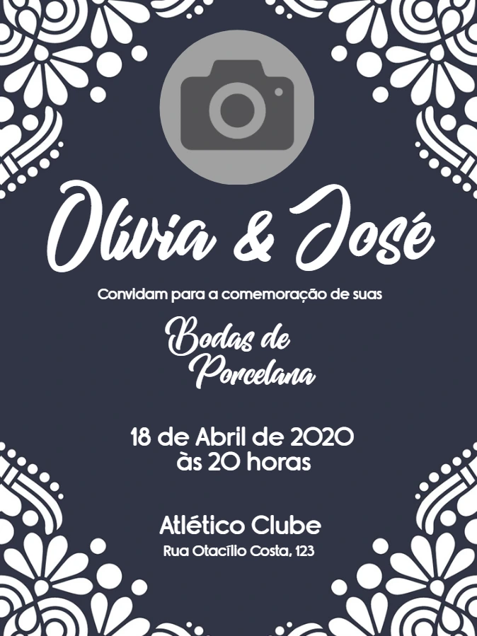Convite Bodas de Porcelana com Foto para Editar Online