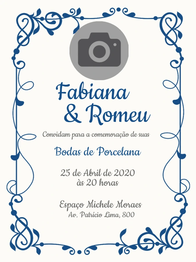 Convite Bodas de Porcelana com Foto para Editar Online