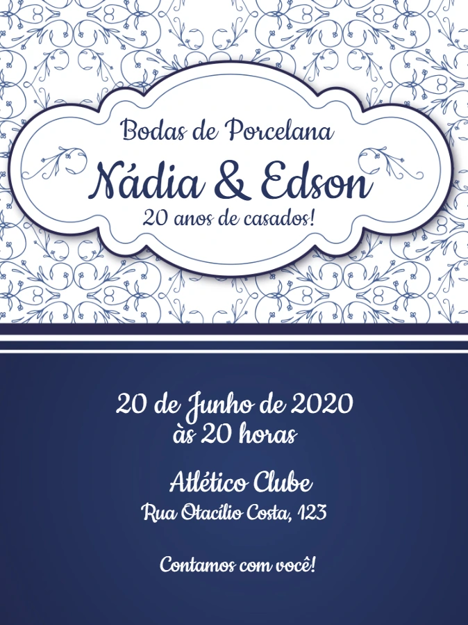 Convite Bodas de Porcelana Clássico para Editar Online
