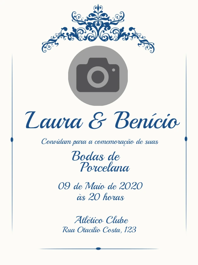 Convite Bodas de Porcelana com Foto para Editar Online