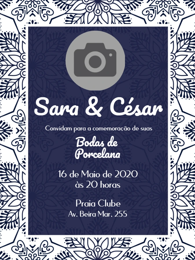 Convite Bodas de Porcelana com Foto para Editar Online