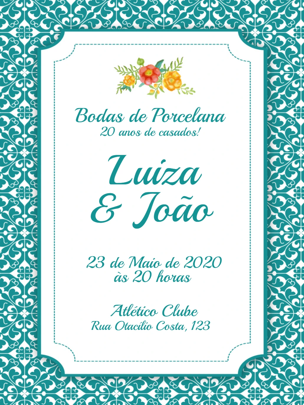 Convite Bodas de Porcelana com Azulejo para Editar Online