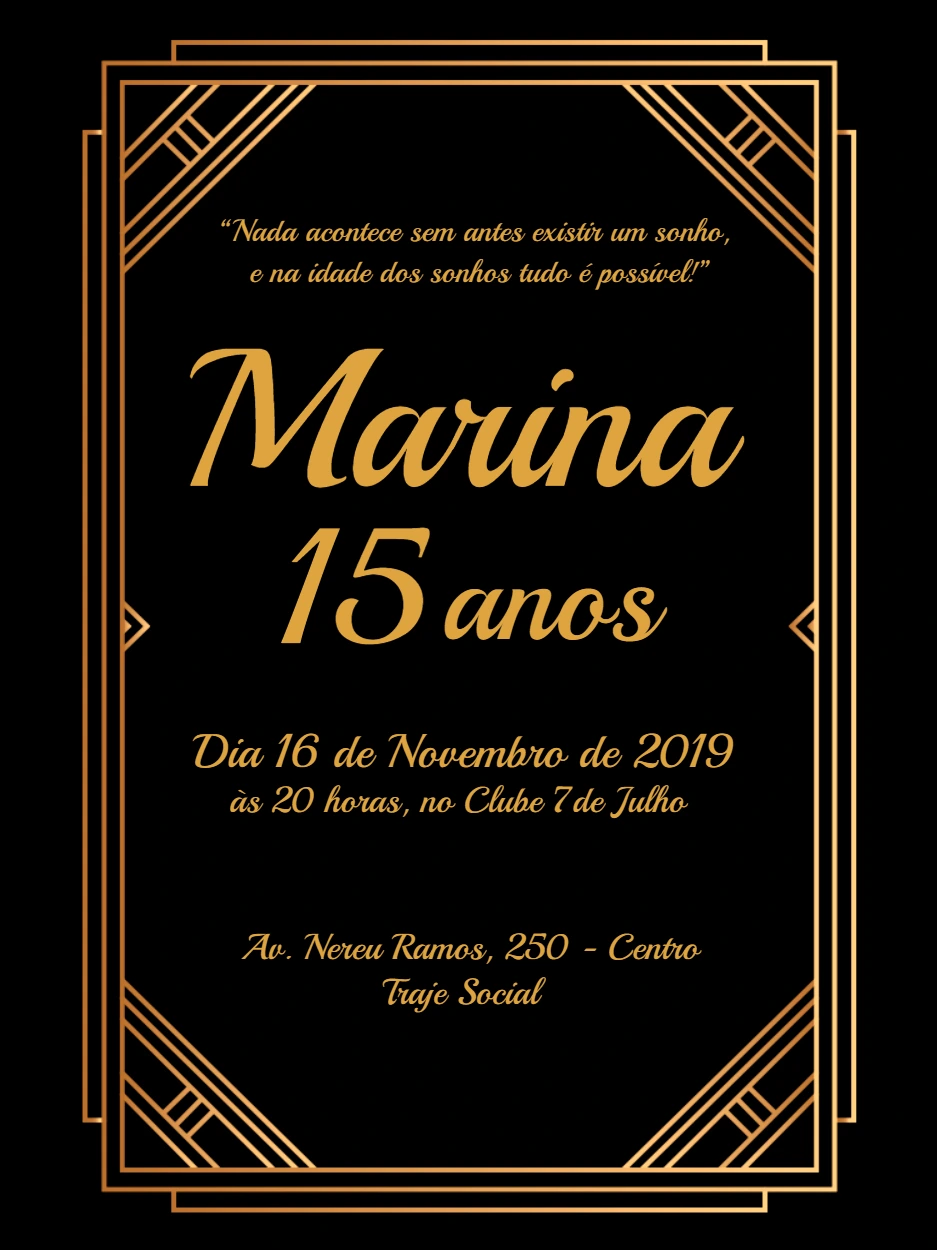 Convite de 15 Anos Luxuoso Dourado para Editar Online