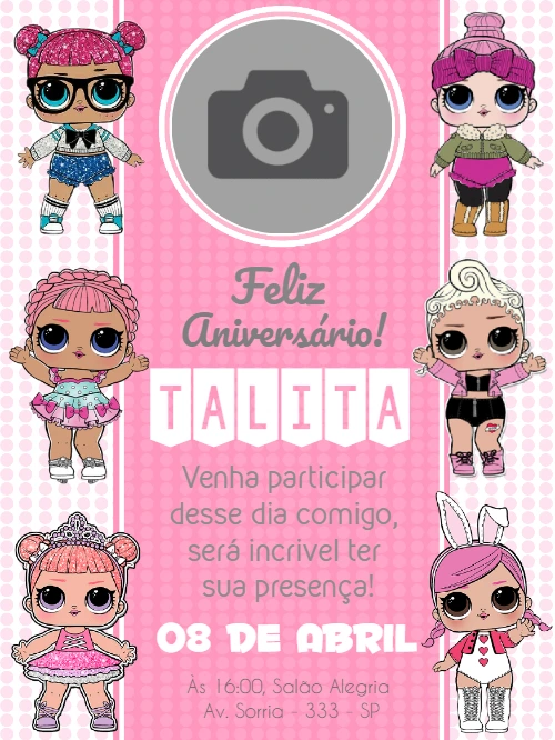 Convite Aniversário Lol Surprise com Foto para Editar Online