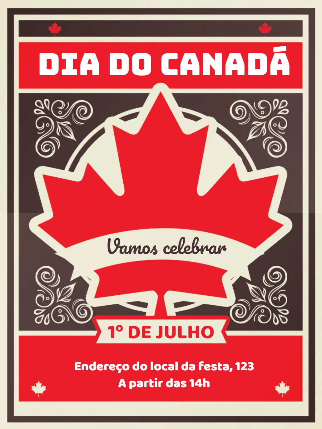Convite Editável Online para Festa do Dia do Canadá