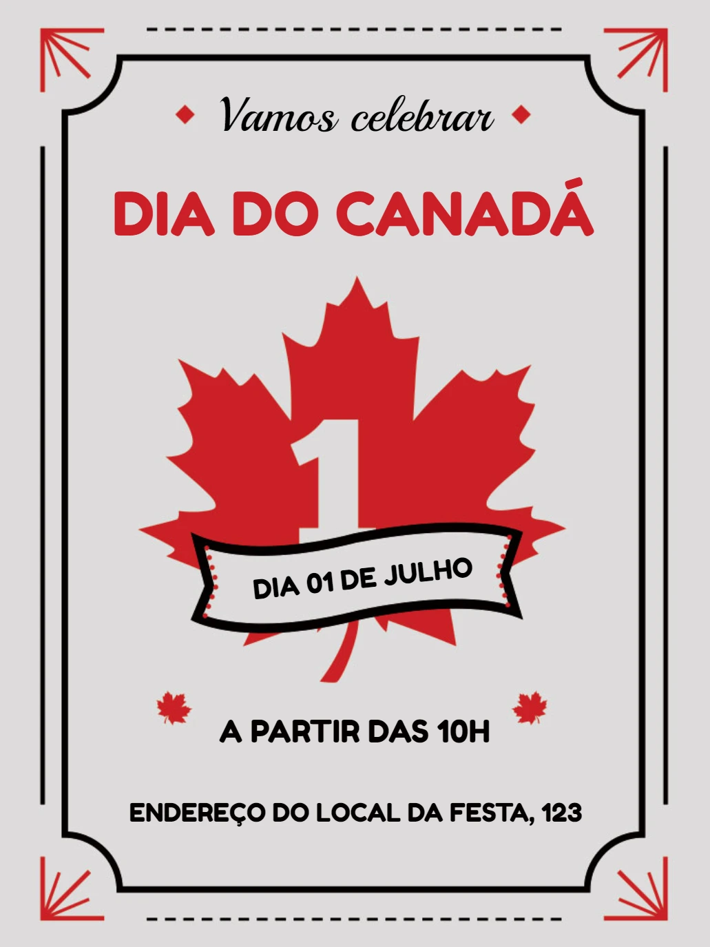 Convite Dia do Canadá com Folha de Bordo para Editar Online