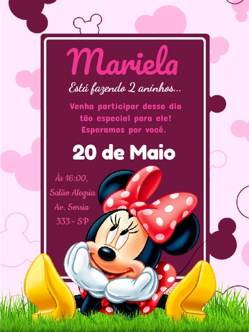 Convite de Aniversário Minnie Mouse para Editar Online